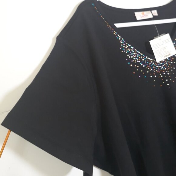 NWT Quacker Factory Embellished Cotton T-Shirt Top 3X Work Office Casual - Picture 3 of 7